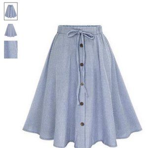 Vertical Striped Buttoned Front Skirt